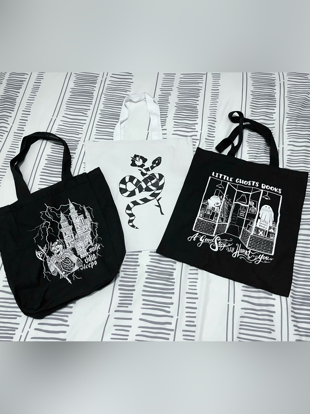 Set of 3 Black & White Graphic Tote Bags